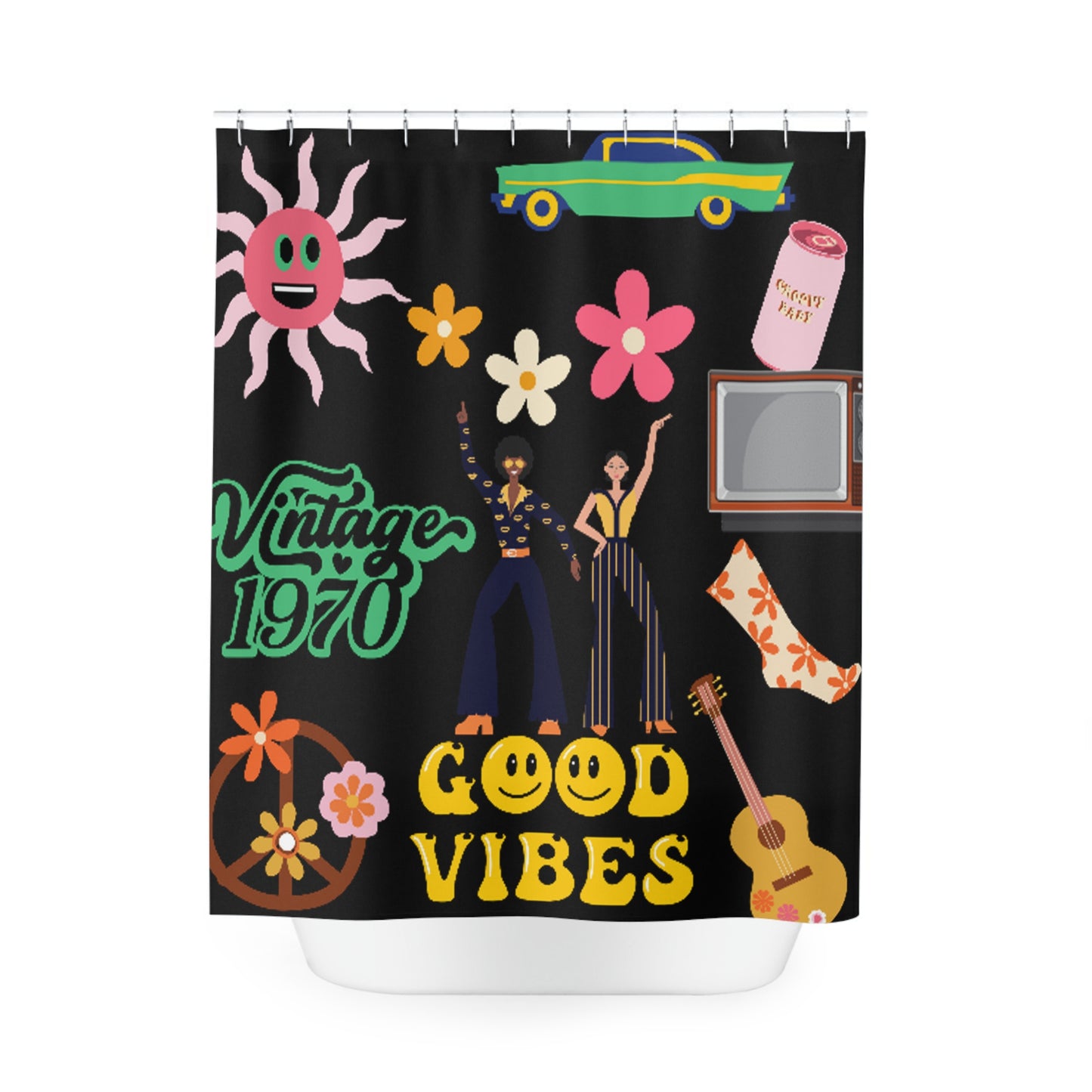 Vintage 1970s Shower Curtain