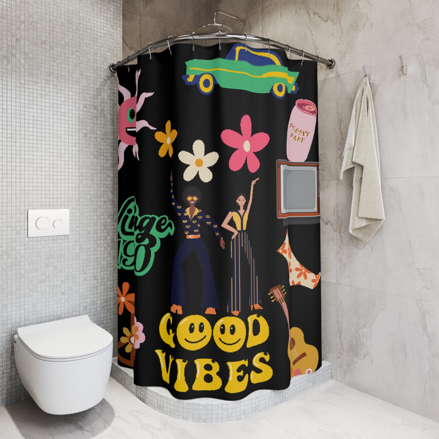 Vintage 1970s Shower Curtain