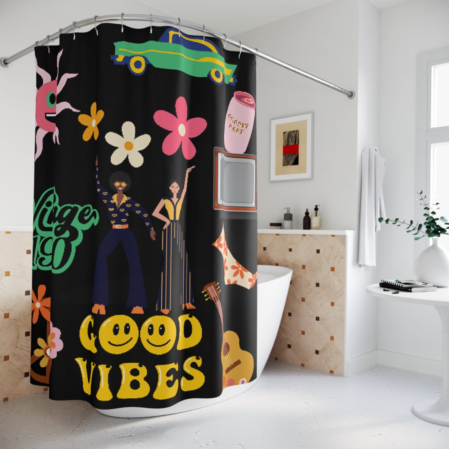 Vintage 1970s Shower Curtain
